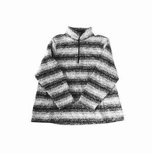 Lands End Women’s Black and White Striped Quarter Zip Pullover